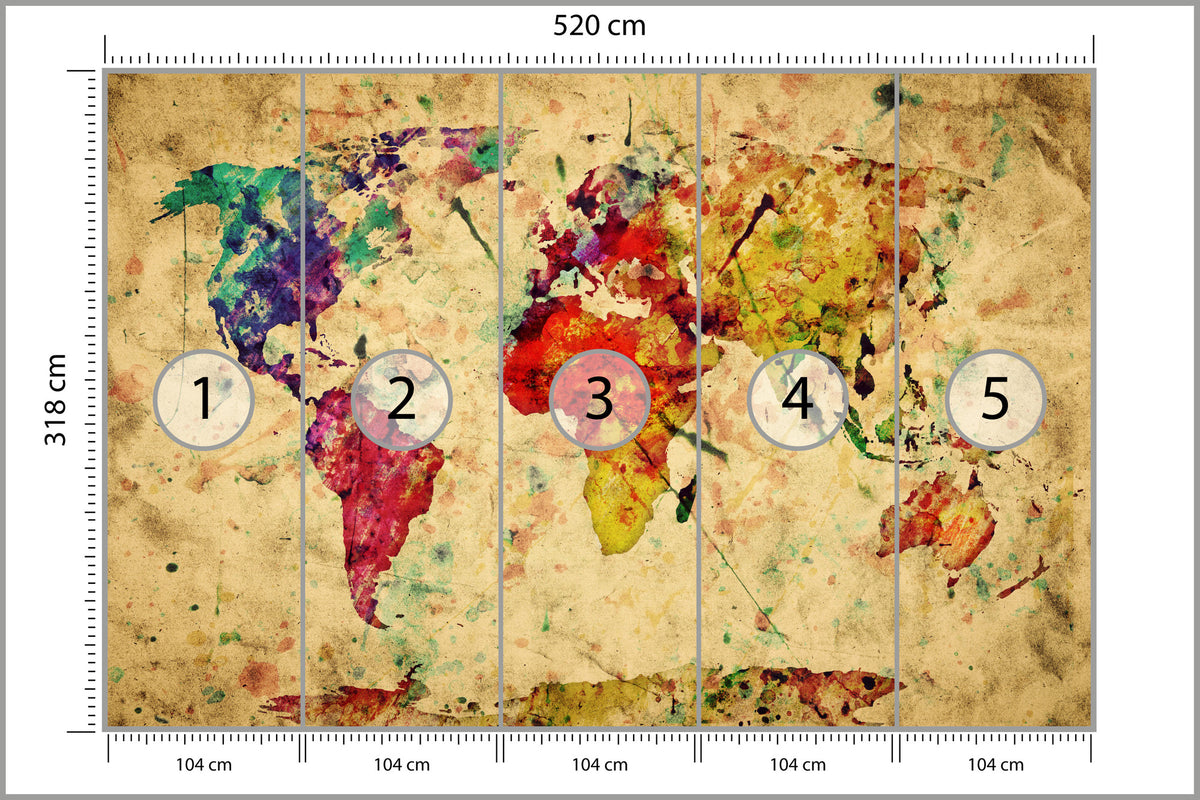 Fototapeta Mapa Świata Kolorowa Retro 520 × 318 cm – podgląd kadru