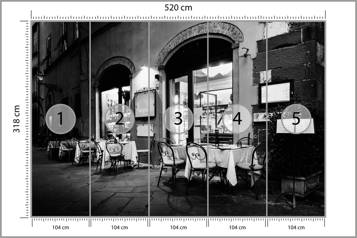 Fototapeta Włoska Uliczka Czarno-Biała Kawiarnia 520 × 318 cm – podgląd kadru
