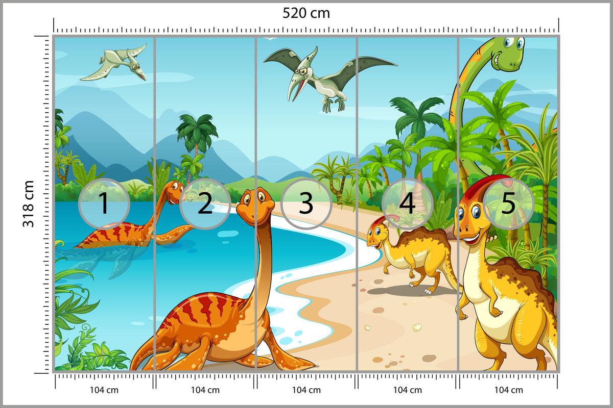 Fototapeta Dinozaury Na Plaży 520 × 318 cm – podgląd kadru
