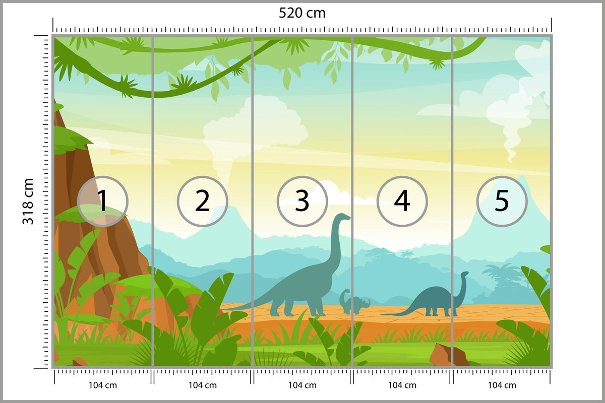 Fototapeta Dinozaury W Dżungli 520 × 318 cm – podgląd kadru