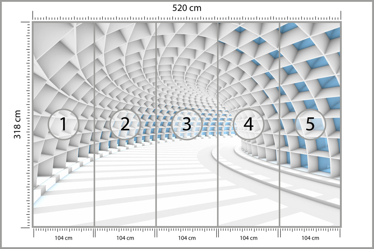 Fototapeta 3D Tunel Biały Z Niebieskim Światłem 520 × 318 cm – podgląd kadru