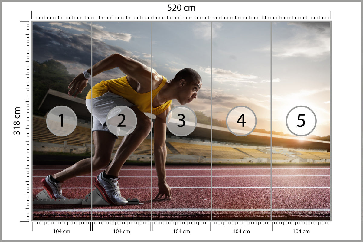 Fototapeta Sportowiec W Bloku Startowym 3D 520 × 318 cm – podgląd kadru