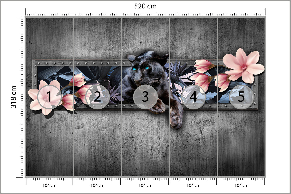 Fototapeta Pantera Z Kwiatami Magnolii 520 × 318 cm – podgląd kadru