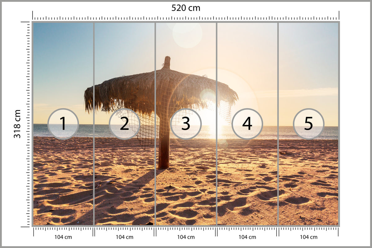 Fototapeta Plaża Zachód Słońca Z Parasolem 520 × 318 cm – podgląd kadru
