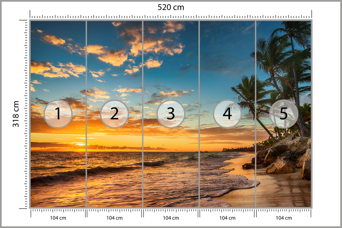 Fototapeta Plaża Zachód Słońca Z Palmami 520 × 318 cm – podgląd kadru