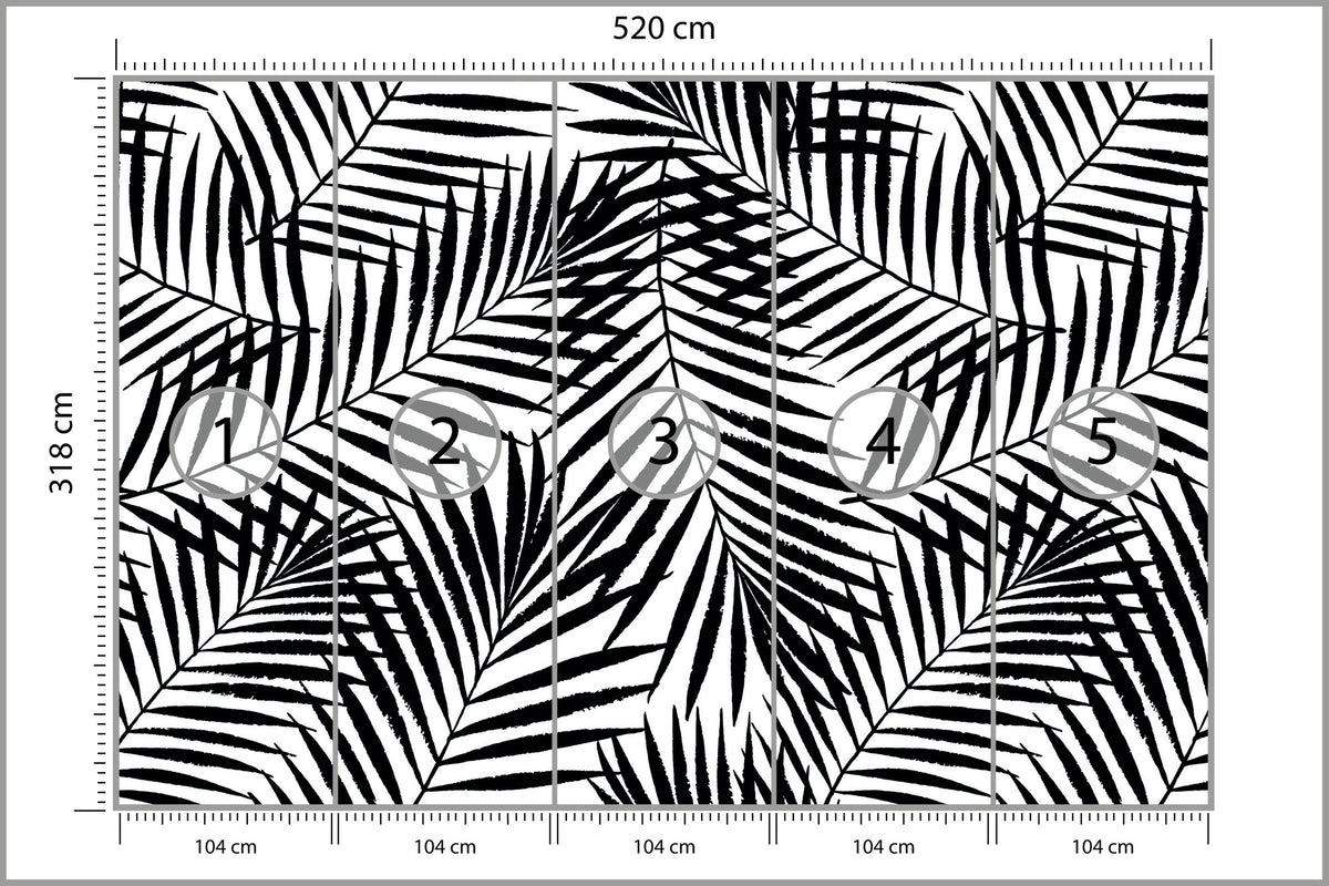 Fototapeta Liście Palmowe Czarno-Białe 520 × 318 cm – podgląd kadru