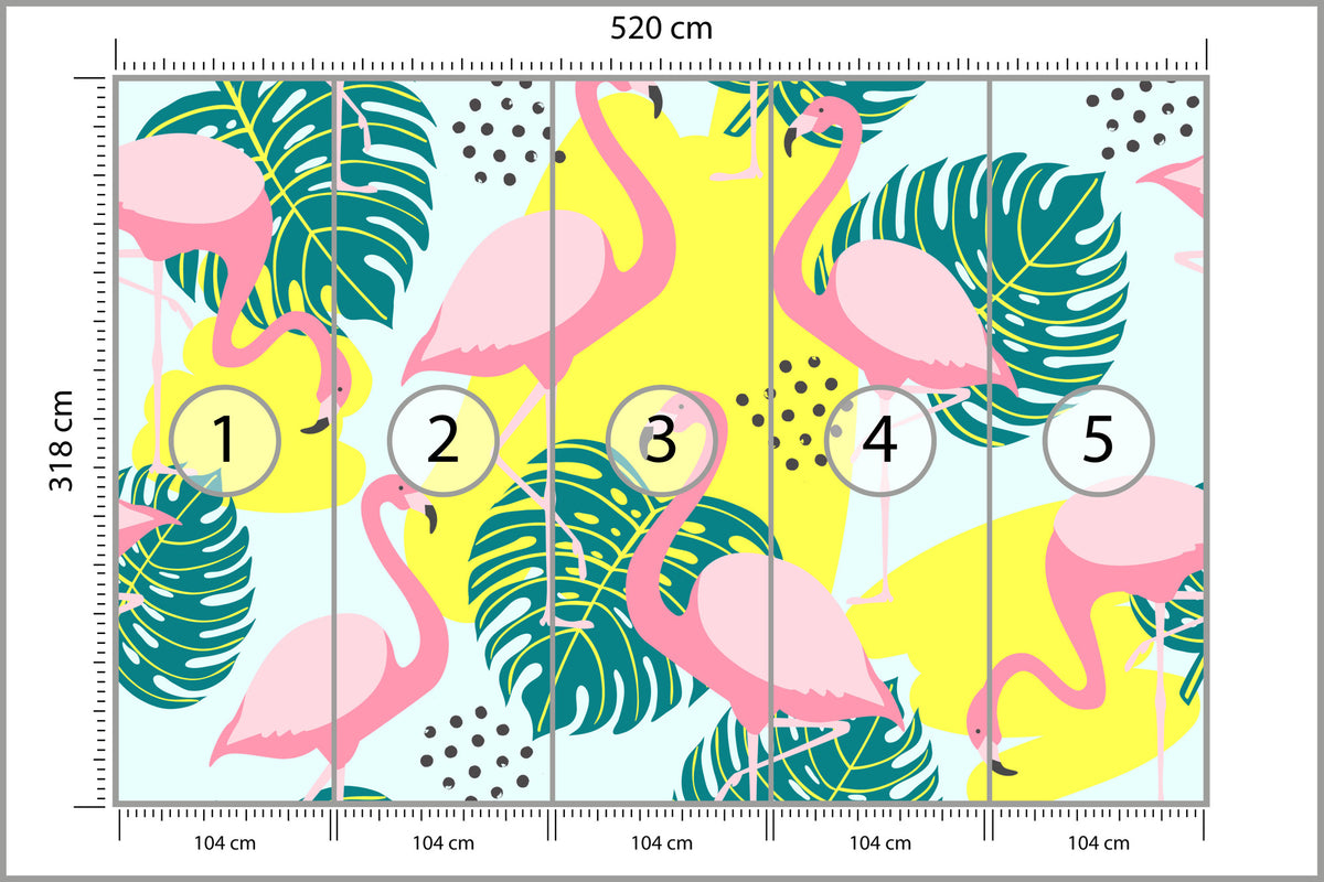 Fototapeta Liście I Flamingi 520 × 318 cm – podgląd kadru