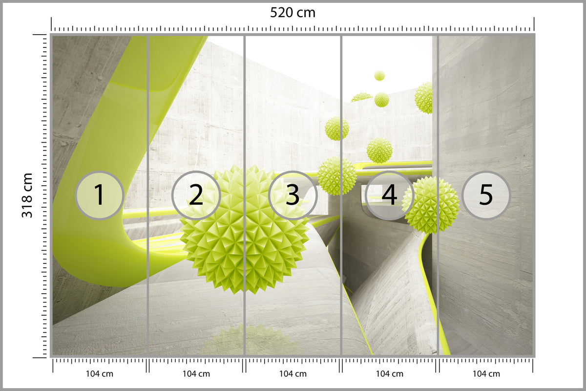 Fototapeta Nowoczesne Kule 3D Limonkowe 520 × 318 cm – podgląd kadru