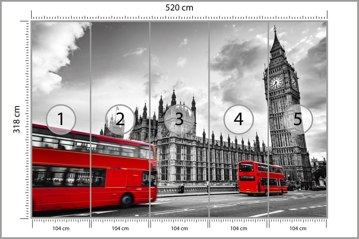Fototapeta Londyn Czarno-Biały Z Czerwonym Autobusem 520 × 318 cm – podgląd kadru