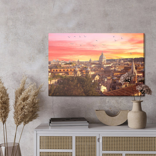 Obraz Na Płótnie Panorama Rzymu – miejski widok o stonowanej, eleganckiej kolorystyce do wnętrz klasycznych i minimalistycznych – widok 2