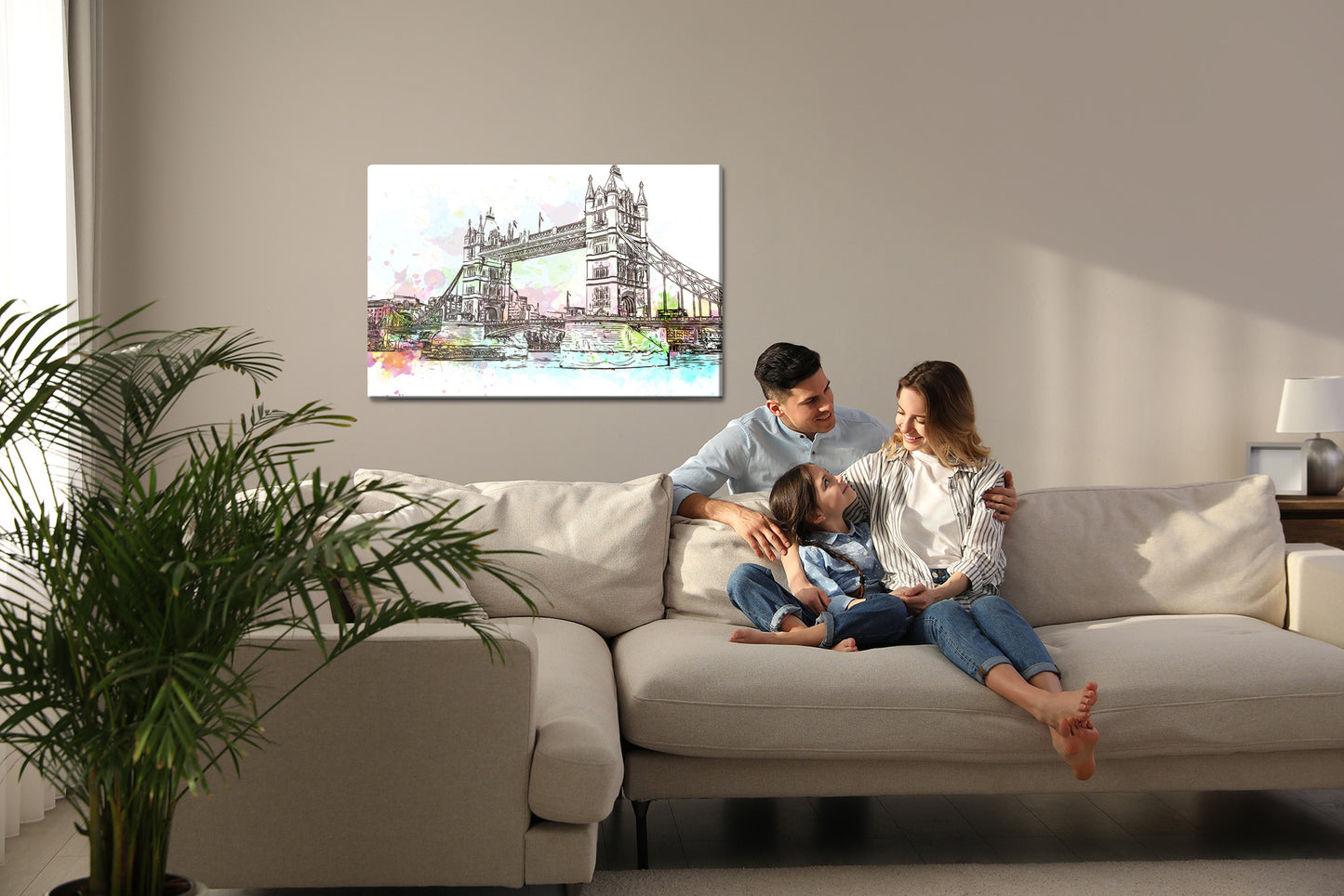 Obraz Na Płótnie Tower Bridge – malarski pejzaż akwarelą do wnętrz nowoczesnych, skandynawskich i loftowych – widok 6