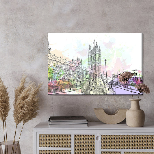 Obraz Na Płótnie Pałac Westminsterski – nastrojowa akwarela do wnętrz klasycznych i eklektycznych – widok 2