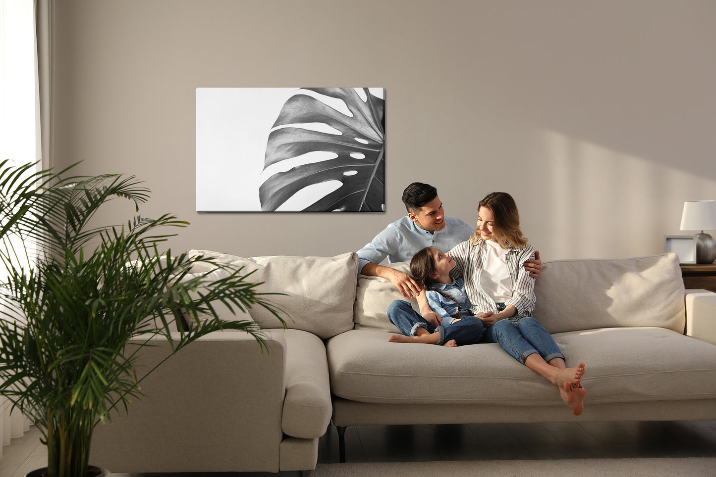 Obraz Na Płótnie Liść Monstery – monochromatyczny akcent do wnętrz nowoczesnych, minimalistycznych i loft – widok 6