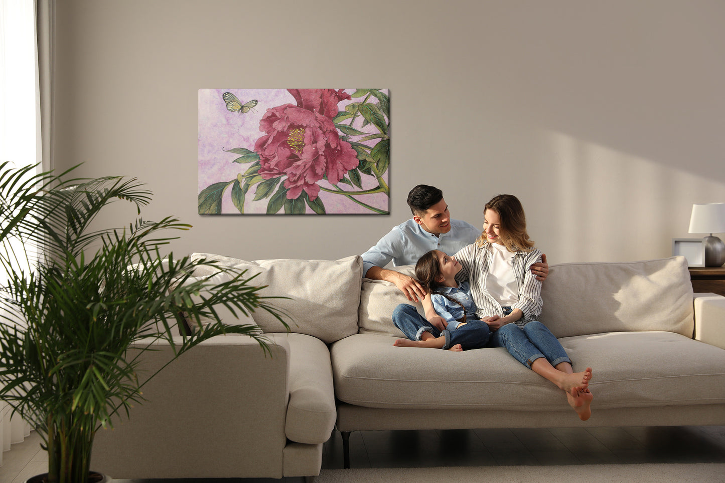 Obraz Na Płótnie Peonie i Motyle – delikatny akcent w pastelach do wnętrz romantycznych i klasycznych – widok 6