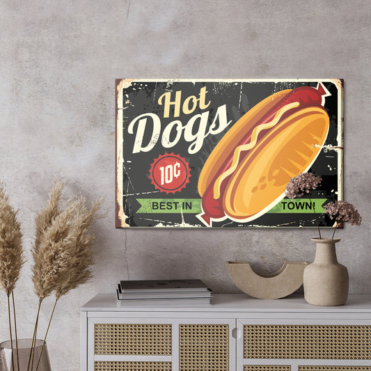 Obraz Na Płótnie Hot Dogi Vintage – apetyczna grafika retro do kuchni i wnętrz industrialnych – widok 2
