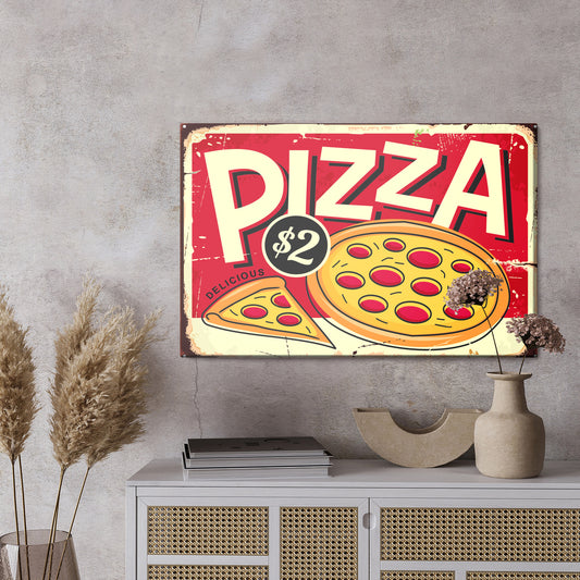 Obraz Na Płótnie Pizza z Napisem Retro – kulinarny akcent do wnętrz industrialnych, retro i nowoczesnych – widok 2