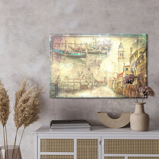 Obraz Na Płótnie Wenecja – Pejzaż vintage do wnętrz klasycznych, retro i art déco – widok 2