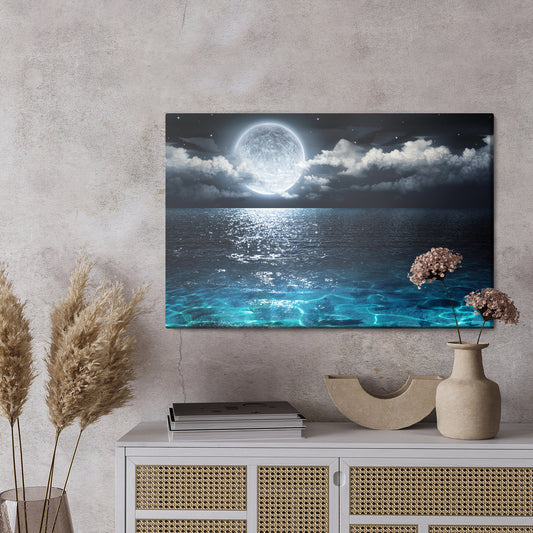 Obraz Na Płótnie Pejzaż Morski Nocą – tajemnicza dekoracja do wnętrz nowoczesnych, minimalistycznych i marynistycznych. – widok 2
