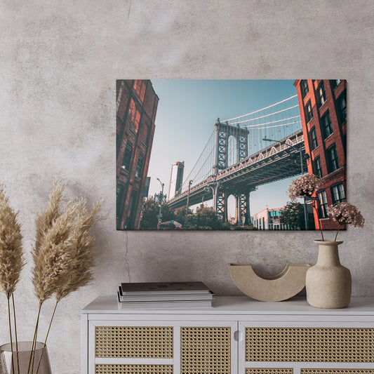 Obraz Na Płótnie Most Manhattan Bridge, Nowy Jork – dynamiczny pejzaż miejski do wnętrz industrialnych i nowoczesnych – widok 2