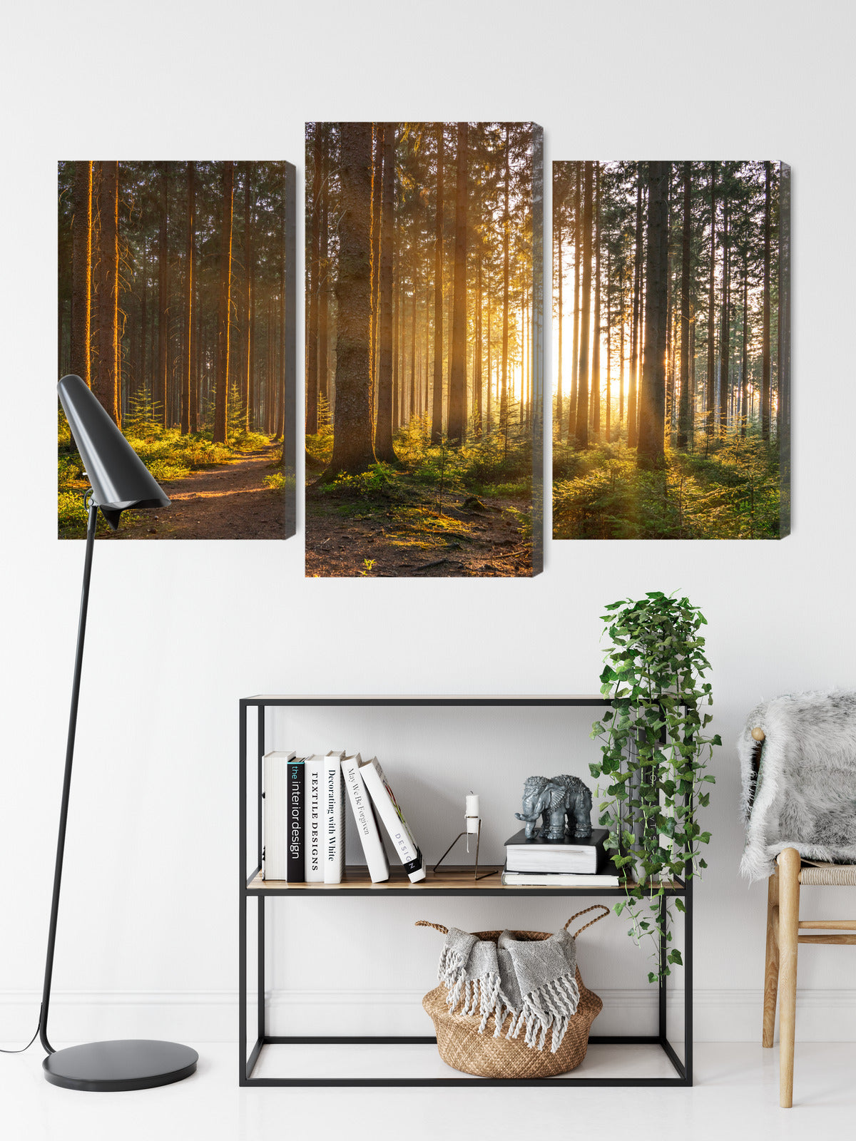 Obraz Wieloczęściowy Leśny Zachód Słońca – ciepła panorama do wnętrz naturalnych, rustykalnych i nowoczesnych – widok 8