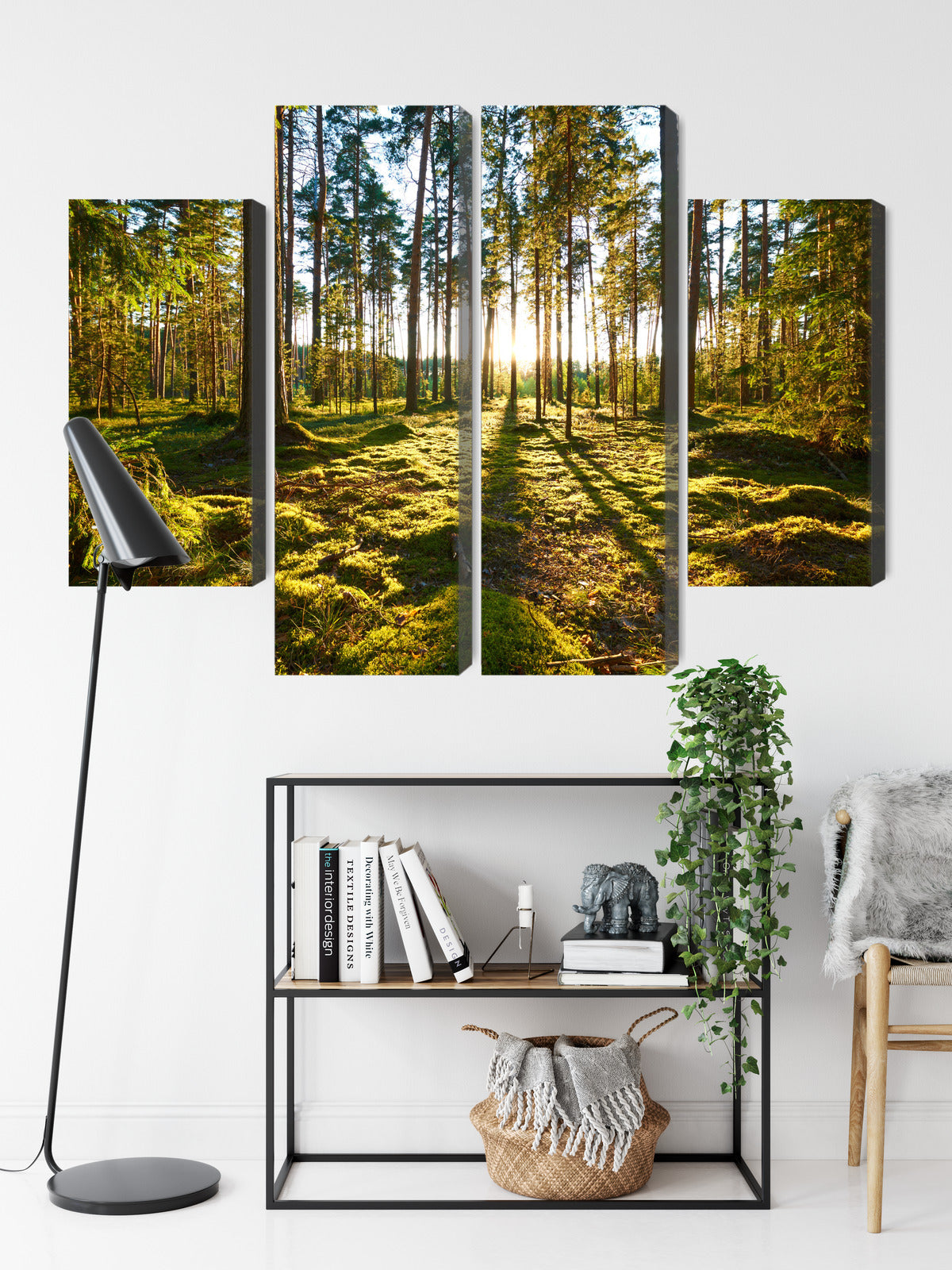 Obraz Wieloczęściowy Leśny Zachód Słońca – majestatyczna panorama do wnętrz naturalnych, boho i nowoczesnych – widok 8