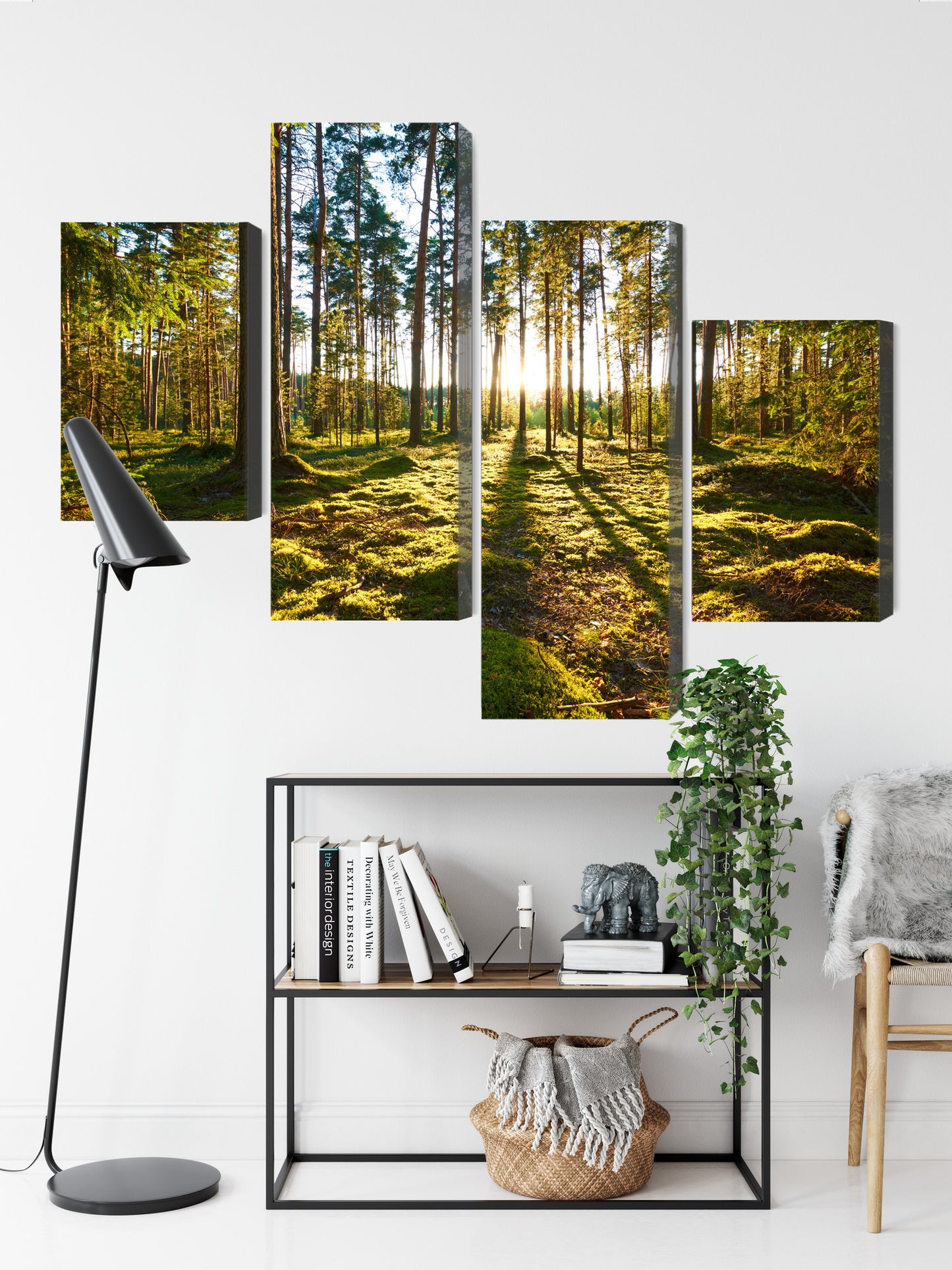 Obraz Wieloczęściowy Leśny Zachód Słońca – malownicza panorama do wnętrz naturalnych, boho i współczesnych – widok 8