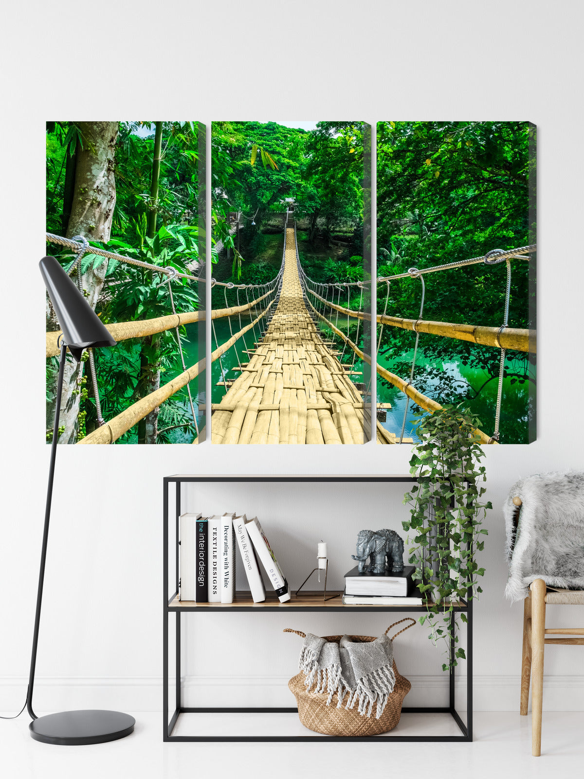Obraz Wieloczęściowy Bambusowy Most w Lesie Deszczowym – Egzotyczna Natura do wnętrz Boho, Urban Jungle i Eko – widok 8