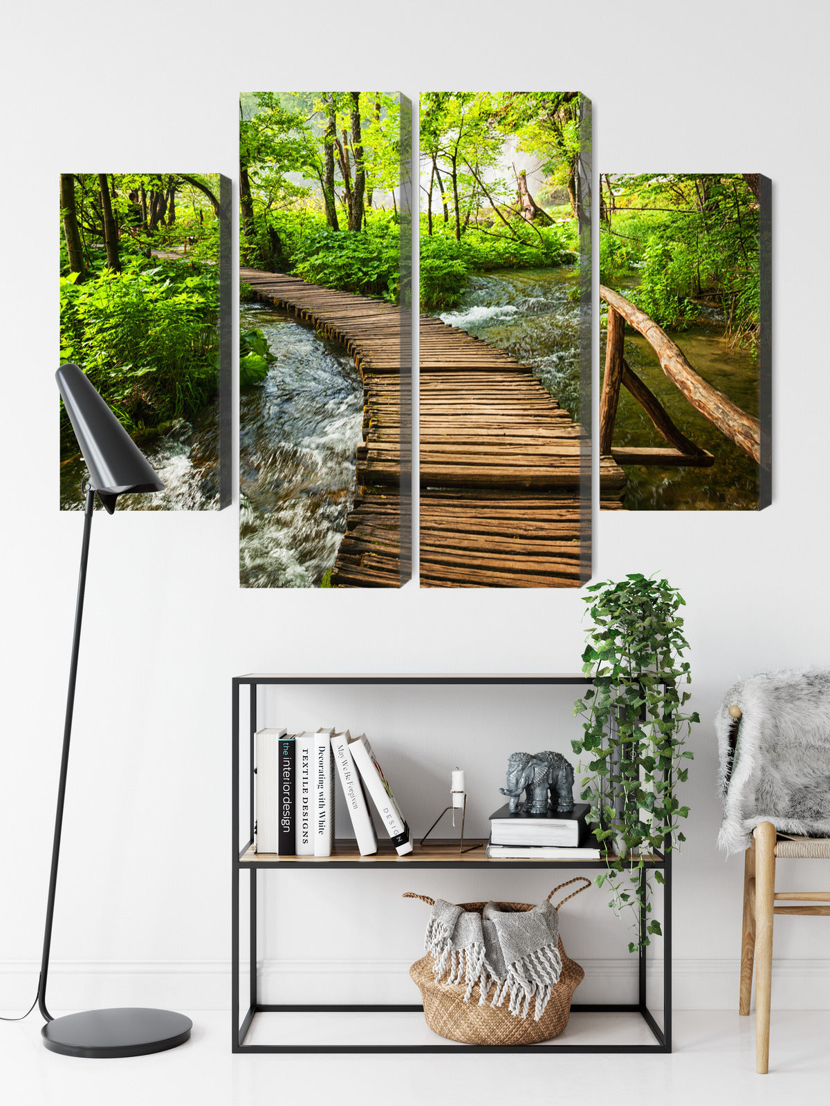 Obraz Wieloczęściowy Drewniane Molo w Lesie – spokojna panorama natury do wnętrz skandynawskich i boho – widok 8