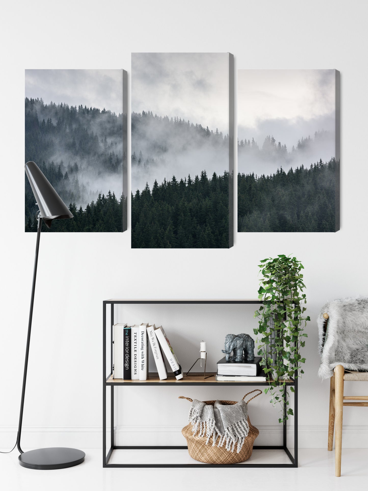 Obraz Wieloczęściowy Mglisty Las – spokojna głębia do wnętrz skandynawskich, naturalnych i nowoczesnych – widok 8