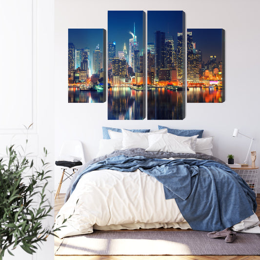 Obraz Wieloczęściowy Manhattan Nocą – dynamiczna panorama miejska do wnętrz nowoczesnych i industrialnych – widok 2