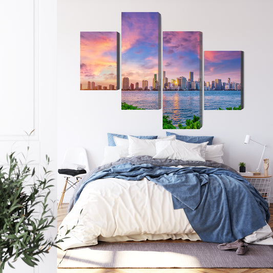 Obraz Wieloczęściowy Miami Zachód Słońca – dynamiczna panorama do wnętrz nowoczesnych, glamour i art déco – widok 2