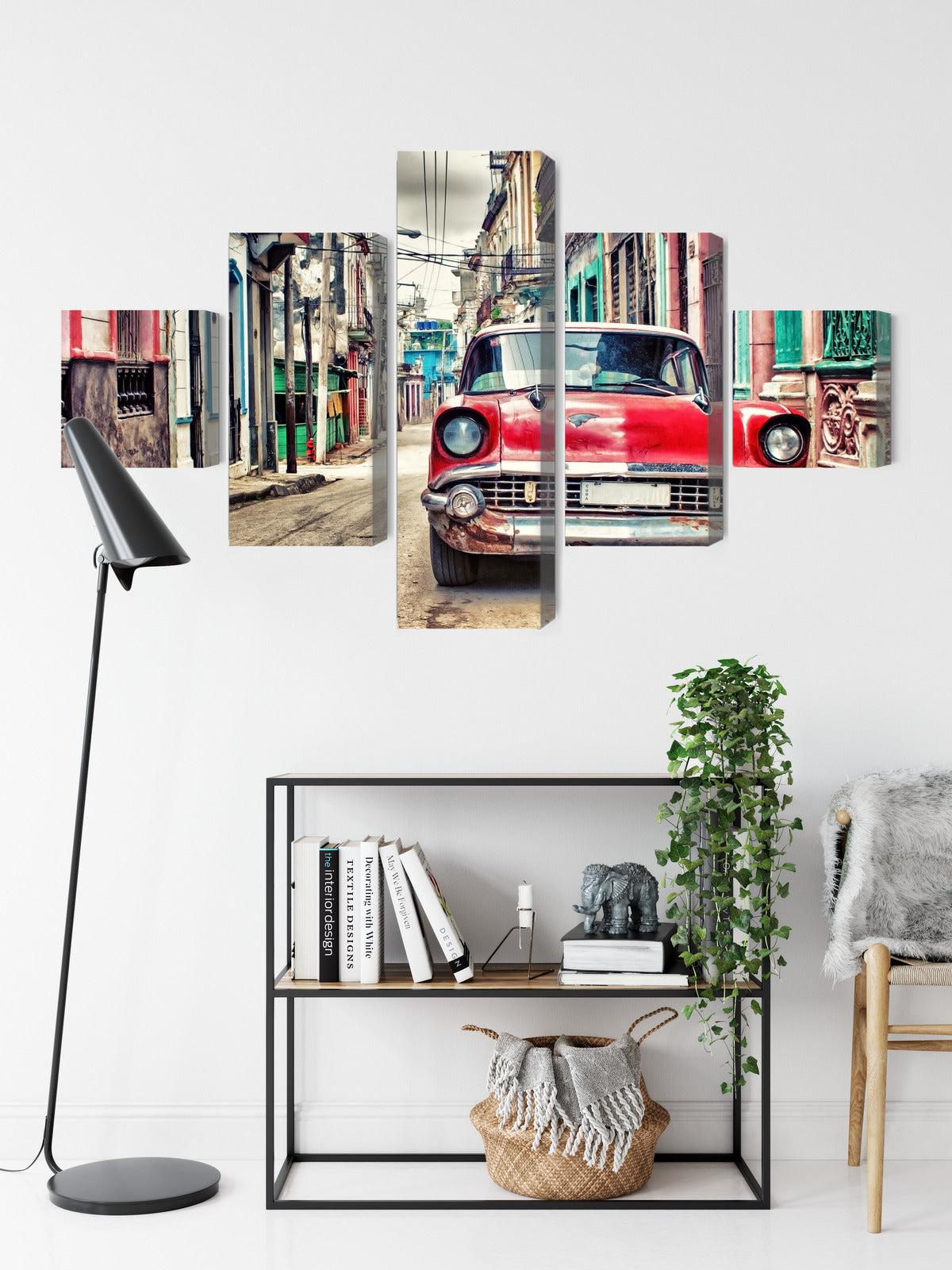 Obraz Wieloczęściowy Czerwony Chevrolet Retro – klasyczny design do wnętrz industrialnych i nowoczesnych – widok 8