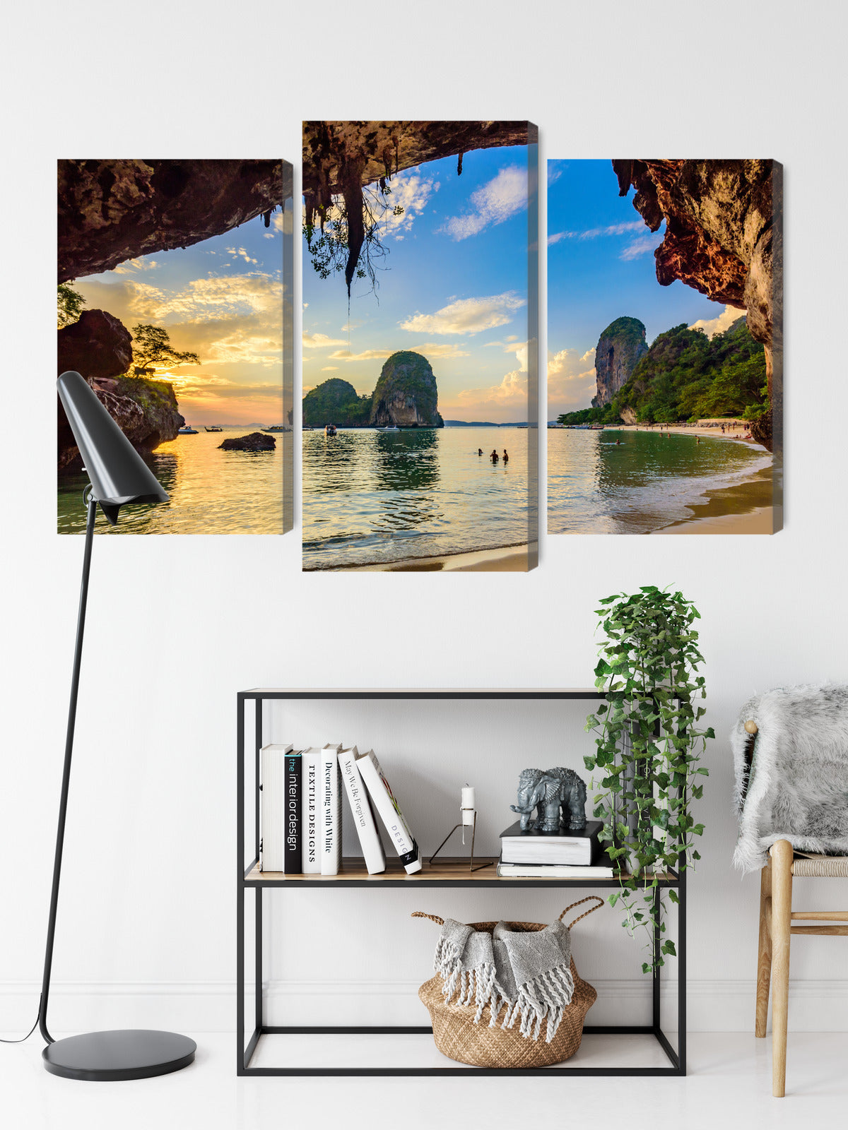 Obraz Wieloczęściowy Egzotyczny Zachód Słońca – rajska panorama do wnętrz boho i nowoczesnych – widok 8