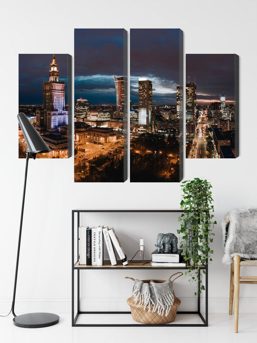 Obraz Wieloczęściowy Panorama Nocna Warszawy – miejski blask do wnętrz nowoczesnych, industrialnych, loft – widok 8