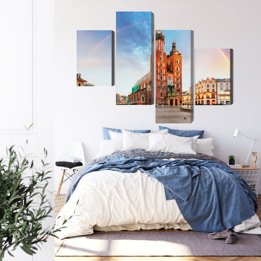 Obraz Wieloczęściowy Bazylika Mariacka Kraków – tęczowa panorama do wnętrz nowoczesnych i artystycznych – widok 2