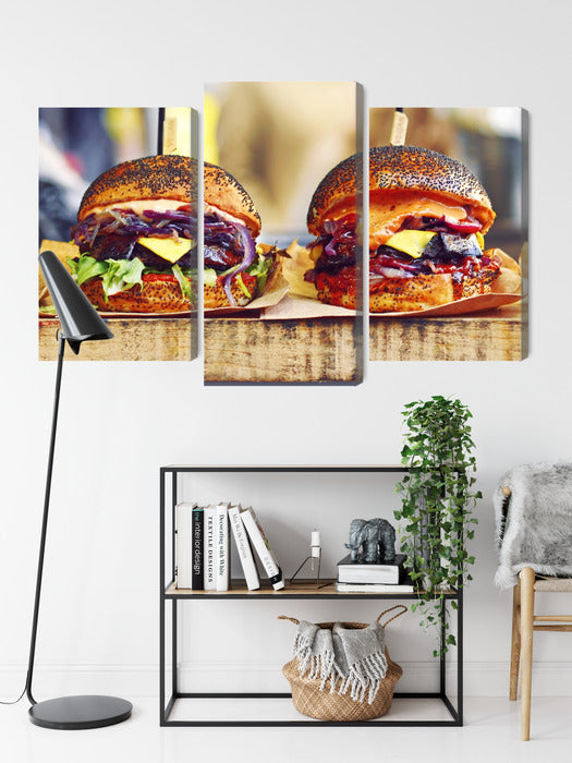 Obraz Wieloczęściowy Burgery Wegańskie – apetyczna grafika do wnętrz nowoczesnych, bistro i młodzieżowych – widok 8