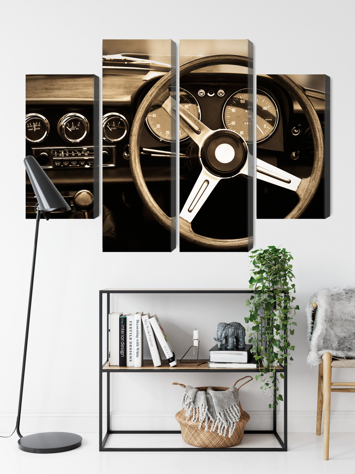 Obraz Wieloczęściowy Deska Rozdzielcza Klasycznego Auta – elegancki akcent retro do wnętrz industrialnych, vintage i gabinetowych – widok 8