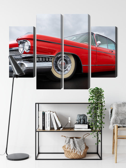 Obraz Wieloczęściowy Czerwony Samochód z Lat 50. – klasyka motoryzacji do wnętrz retro, industrialnych i modern classic – widok 8