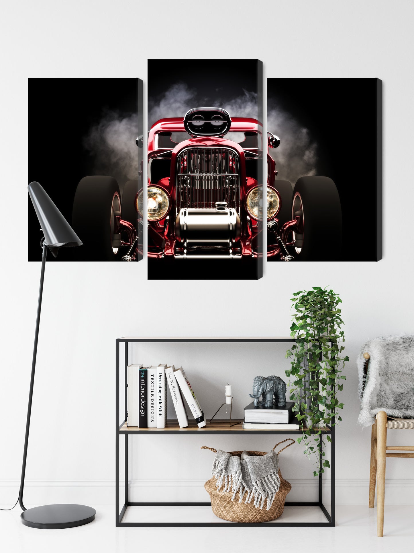 Obraz Wieloczęściowy Hot Rod w Dymie – dynamiczna motoryzacja do wnętrz industrialnych i loftowych – widok 8