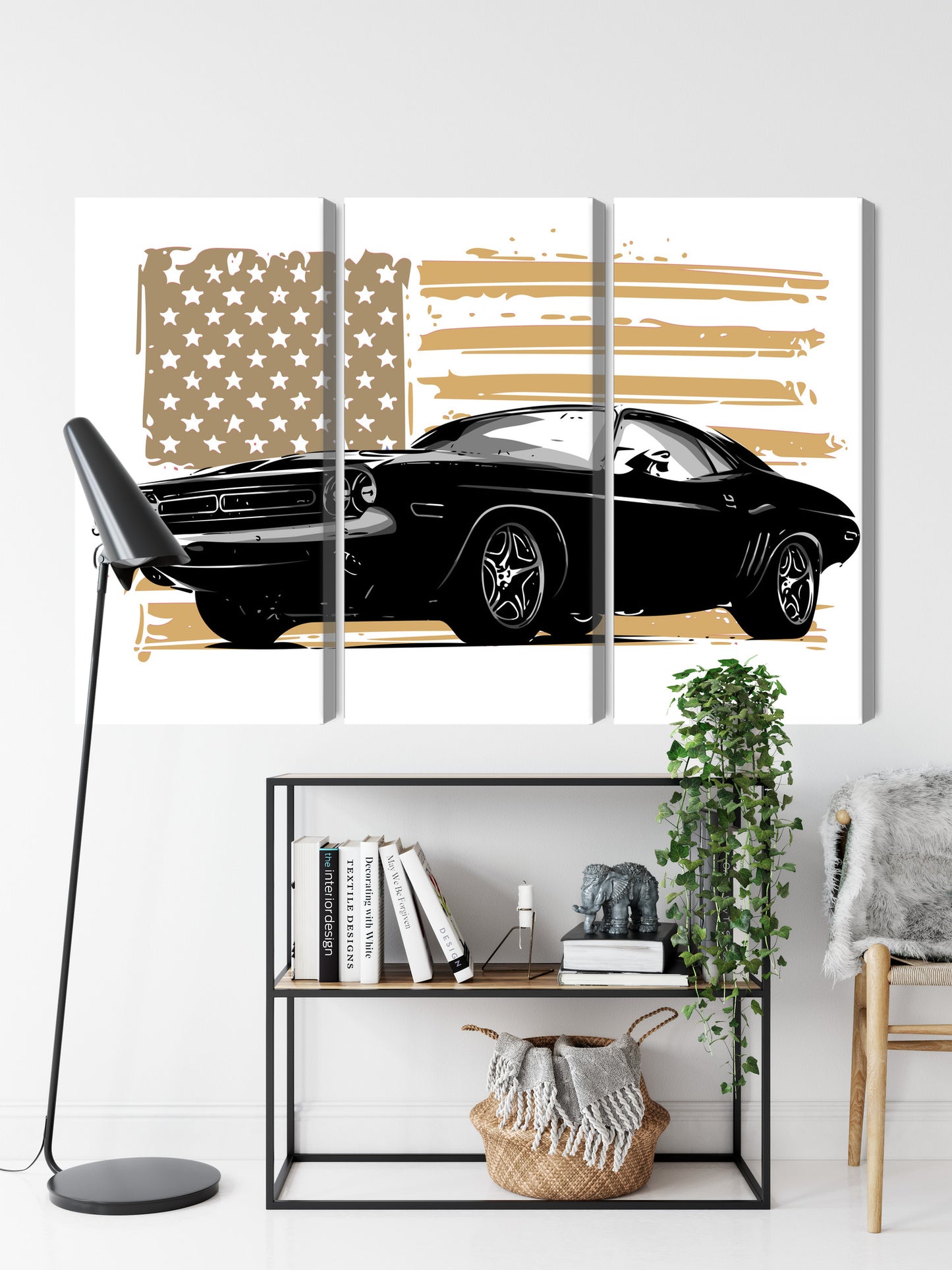 Obraz Wieloczęściowy Amerykański Muscle Car na Fladze USA – dynamiczna kompozycja do wnętrz loftowych i męskich – widok 8