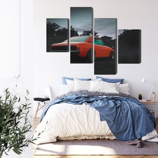 Obraz Wieloczęściowy Pomarańczowy Samochód Retro – vintage energia do wnętrz loft i mid-century – widok 2