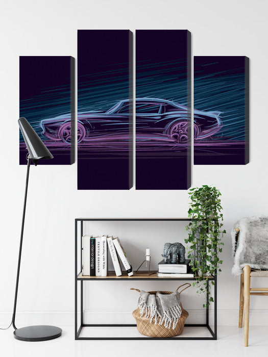 Obraz Wieloczęściowy Neonowy Muscle Car – energetyczna kompozycja do wnętrz loftowych i nowoczesnych – widok 8