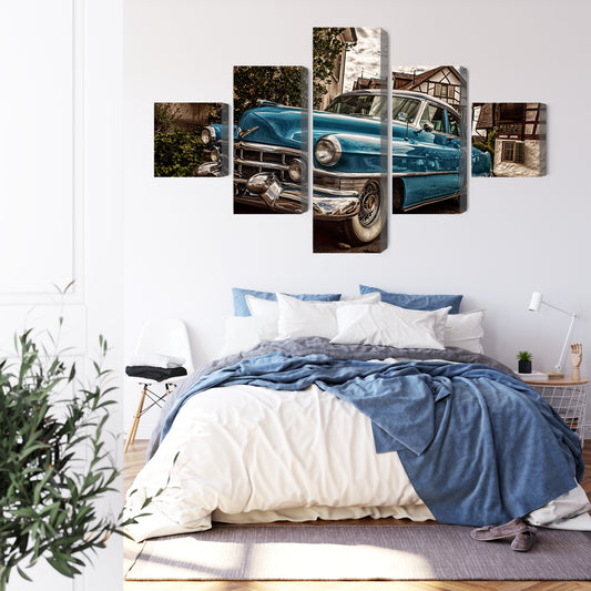 Obraz Wieloczęściowy Klasyczny Niebieski Cadillac Eldorado – ikona vintage do wnętrz retro, industrialnych i nowoczesnych – widok 2