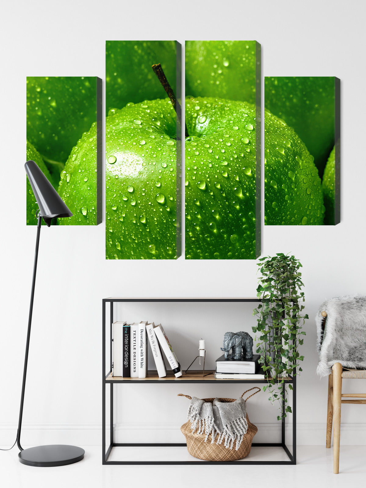 Obraz Wieloczęściowy Zielone Jabłka – świeża makro kompozycja do wnętrz nowoczesnych, minimalistycznych i biophilic – widok 8