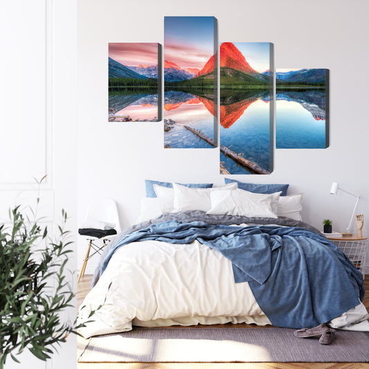 Obraz Wieloczęściowy Jezioro Swiftcurrent Lake – harmonia natury do wnętrz modern classic i japandi – widok 2