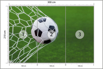 Fototapeta Piłka Nożna W Bramce Na Murawie 300 × 210 cm – podgląd kadru