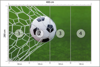 Fototapeta Piłka Nożna W Bramce Na Murawie 400 × 280 cm – podgląd kadru