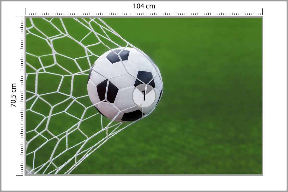 Fototapeta Piłka Nożna W Bramce Na Murawie 104 × 70,5 cm – podgląd kadru