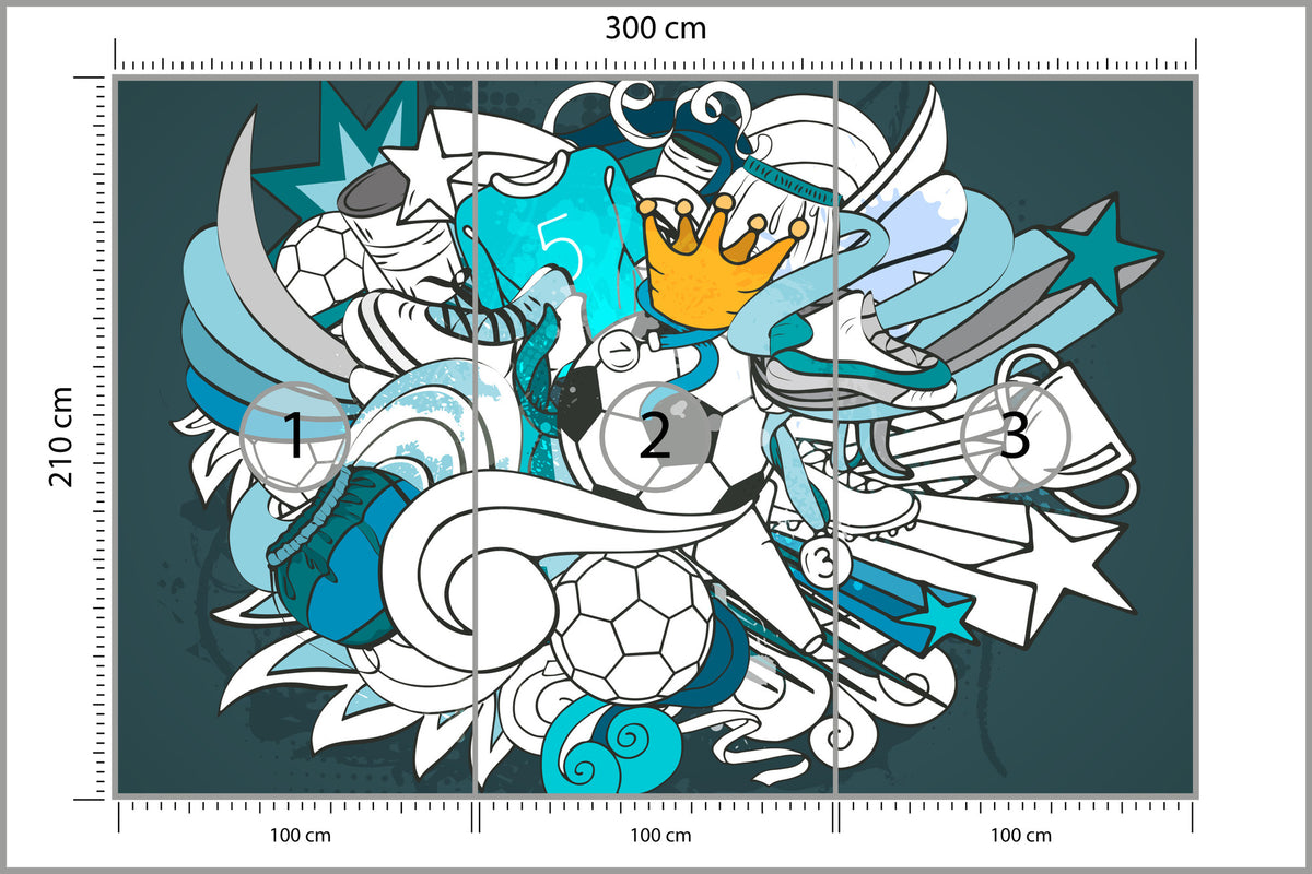 Fototapeta Piłka Nożna Graffiti 300 × 210 cm – podgląd kadru