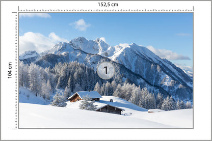Fototapeta Zima W Górach Z Chatką 152,5 × 104 cm – podgląd kadru